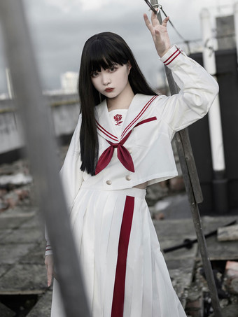 アカデミック ロリータ衣装 ホワイト リボン 半袖 スカート トップ