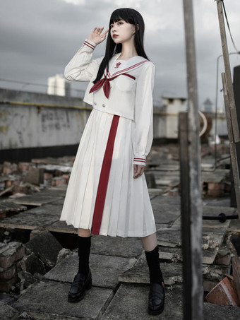 アカデミック ロリータ衣装 ホワイト リボン 半袖 スカート トップ