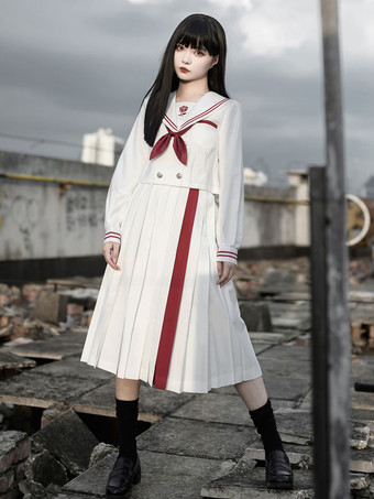 ホワイト アカデミック ロリータ衣装 ホワイト リボン 半袖 スカート トップ