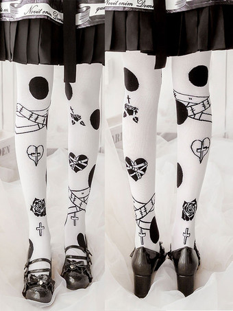 スチーム パンクなロリータ タイツ ホワイト アクセサリー ポリエステル ハート パターン ロリータ アクセサリー