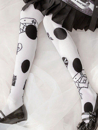 スチーム パンクなロリータ タイツ ホワイト アクセサリー ポリエステル ハート パターン ロリータ アクセサリー