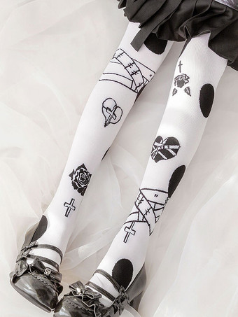 スチーム パンクなロリータ タイツ ホワイト アクセサリー ポリエステル ハート パターン ロリータ アクセサリー