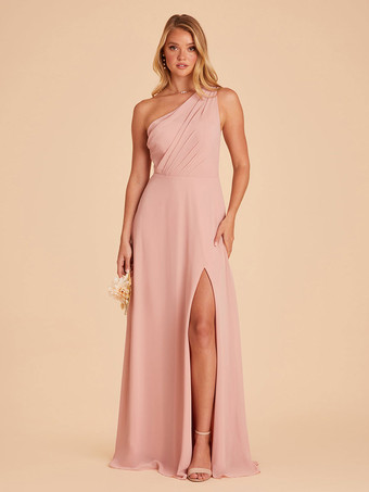 ピンクブライドメイドドレス シフォン Aライン マキシレングス フォーマルガウン 自由なカスタマイズ