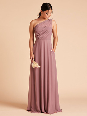 ダークピンクブライドメイドドレス シフォン Aライン マキシレングス フォーマルガウン 自由なカスタマイズ