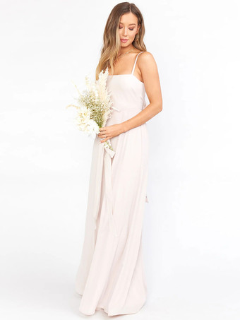 アイボリーブライドメイドドレス Aライン マキシレングス レースアップ ウェディングパーティードレス 自由なカスタマイズ