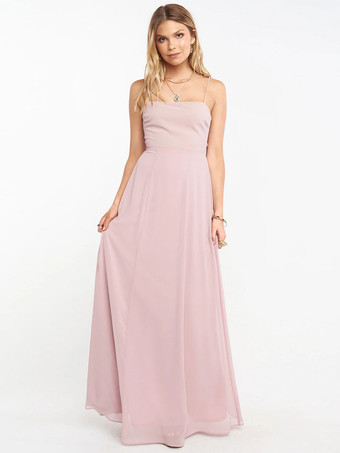 ソフトピンクブライドメイドドレス Aライン マキシレングス レースアップ ウェディングパーティードレス 自由なカスタマイズ