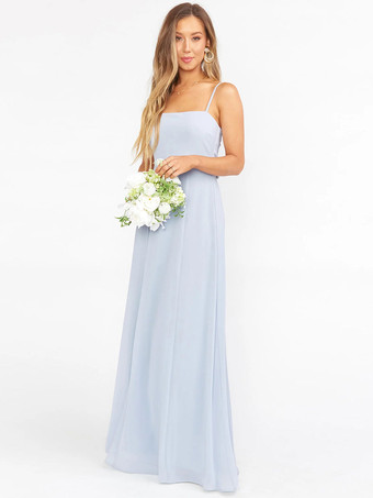 ベビーブルーブライドメイドドレス Aライン マキシレングス レースアップ ウェディングパーティードレス 自由なカスタマイズ