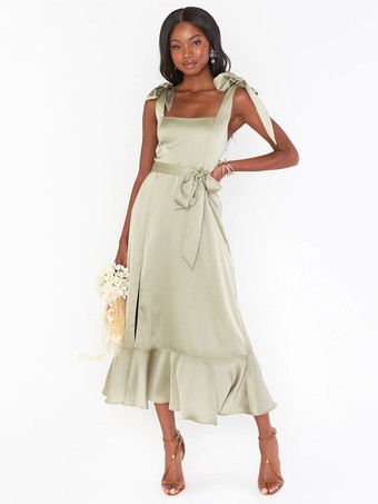 オリーブグリーンブライドメイドドレス Aライン マキシレングス バックレス フォーマルガウン 自由なカスタマイズ