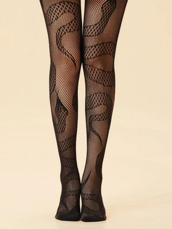 靴下類 靴下類 女性用 ブラック スネークプリント ナイロン 1個 ランジェリー