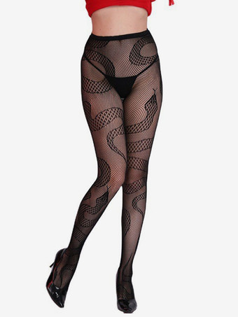 靴下類 靴下類 女性用 ブラック スネークプリント ナイロン 1個 ランジェリー