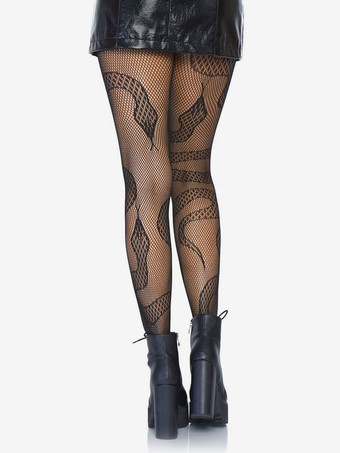 靴下類 靴下類 女性用 ブラック スネークプリント ナイロン 1個 ランジェリー