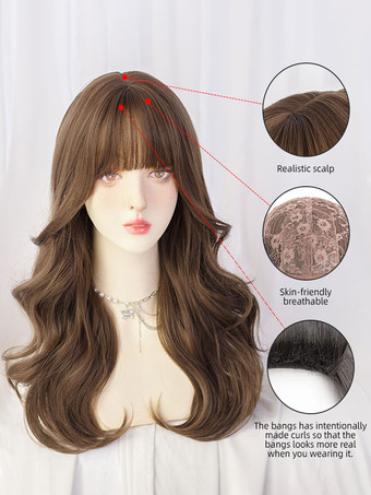甘いロリータ ウィッグ ロング 乱れた耐熱繊維 ディープ ブラウン ロリータ アクセサリー