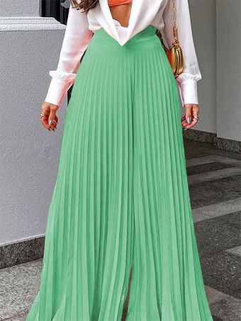 グリーン パンツ オレンジ プリーツ レイヤード パンツ