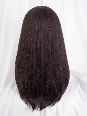 甘いロリータ ウィッグ 茶色がかった黒 ロング 耐熱繊維 乱れたロリータ アクセサリー