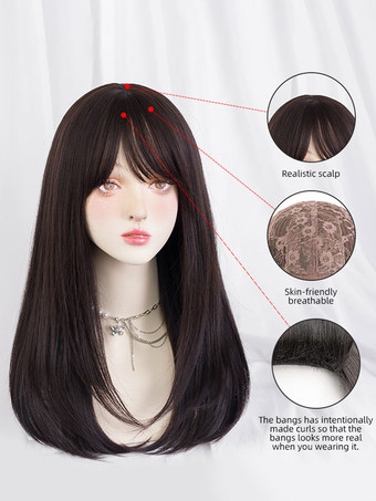 甘いロリータ ウィッグ 茶色がかった黒 ロング 耐熱繊維 乱れたロリータ アクセサリー