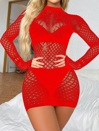 レッド メッシュ フィッシュネット シュミーズ レディース ドレス ブラック ベビードール ボディスーツ シースルー ランジェリー