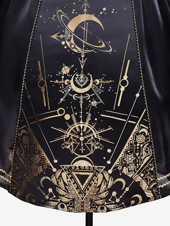 古典的なロリータ ドレス ポリエステル長袖ロリータ ドレス ブラック ゴールド