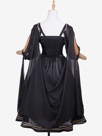 古典的なロリータ ドレス ポリエステル長袖ロリータ ドレス ブラック ゴールド