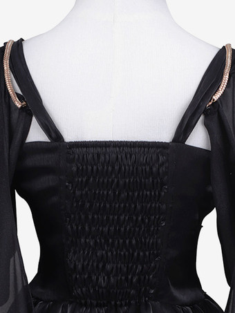 古典的なロリータ ドレス ポリエステル長袖ロリータ ドレス ブラック ゴールド