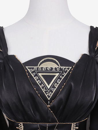 古典的なロリータ ドレス ポリエステル長袖ロリータ ドレス ブラック ゴールド