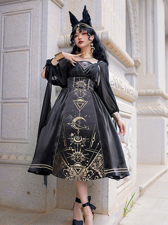 【袖+肩糸+ブレスレット】ブラック ゴールド ロリータ アクセサリー アクセサリー その他