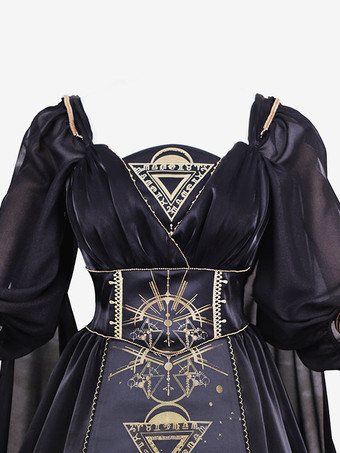 【袖+肩糸+ブレスレット】ブラック ゴールド ロリータ アクセサリー アクセサリー その他