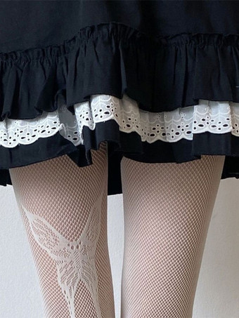 女性用靴下 ブラックアニマルプリントランジェリー