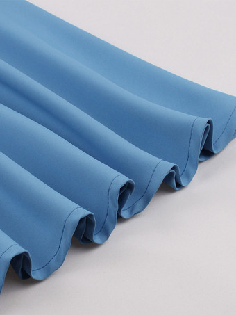 ヴィンテージドレス　1950年代オードリー・ヘップバーン風　ブルー　ノースリーブ　Vネック　二次会　お呼ばれ　発表会　スウィングワンピース