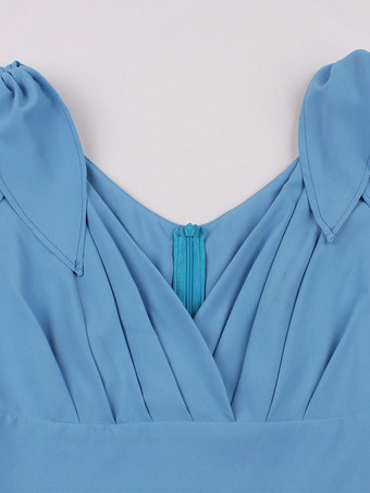 ヴィンテージドレス　1950年代オードリー・ヘップバーン風　ブルー　ノースリーブ　Vネック　二次会　お呼ばれ　発表会　スウィングワンピース