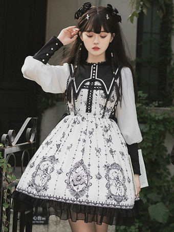 ゴシックロリータドレス レース 花柄 クロス ブラック ブラック