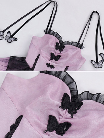 ゴシックロリータドレス フリル レース 蝶々柄 ピンク ピンク