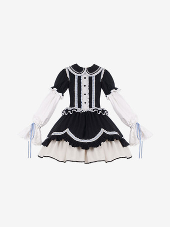 ゴシックロリータドレス フリル ツートン ブラック ブラック