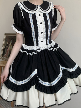 ゴシックロリータドレス フリル ツートン ブラック ブラック
