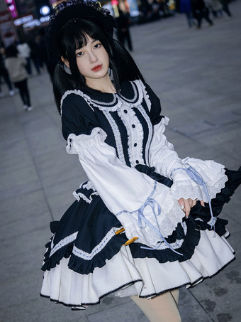 ゴシックロリータドレス フリル ツートン ブラック ブラック