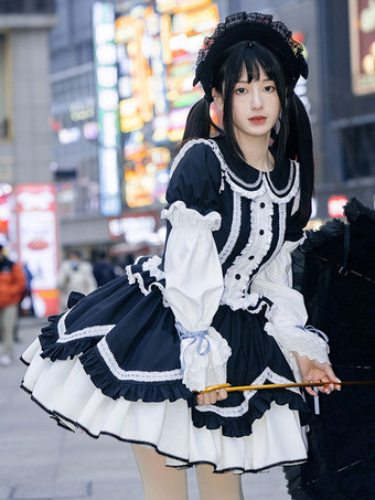 ゴシックロリータドレス フリル ツートン ブラック ブラック
