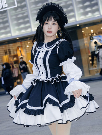ゴシックロリータドレス フリル ツートン ブラック ブラック