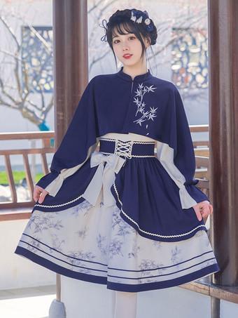 Chinese Style Lolita Dress Bows Long Sleeves Polyester Chinese Style Floral  Print Blue Chinese Style Lolita - Milanoo.com