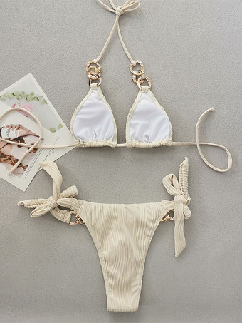 女性ビキニ水着ホワイト チェーン夏のビーチ水着