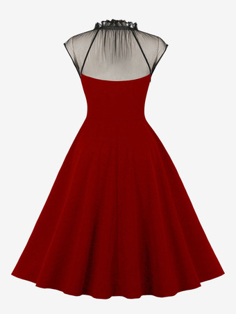 レトロワンピース　1950年代オードリー・ヘップバーン風　ノースリーブ　膝丈　二次会　お呼ばれ　発表会　ロカビリーワンピース