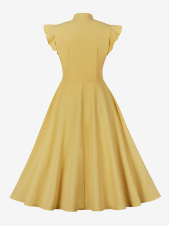 ヴィンテージドレス　1950年代オードリー・ヘップバーン風　ブルー　ボウ　二次会　お呼ばれ　発表会　スウィングワンピース