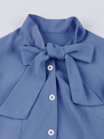 ヴィンテージドレス　1950年代オードリー・ヘップバーン風　ブルー　ボウ　二次会　お呼ばれ　発表会　スウィングワンピース