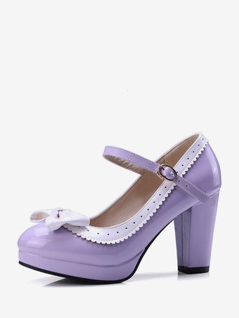 violet Chaussures De Mariée En Cuir PU Bout Pointu Nœuds Chaussures De Mariage Vintage