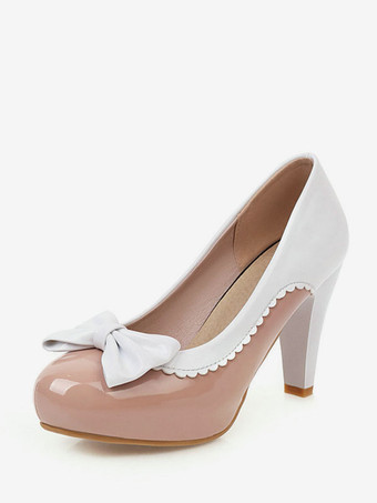 MarronChaussures De Mariée En Cuir PU Bout Pointu Nœuds Chaussures De Mariage Vintage