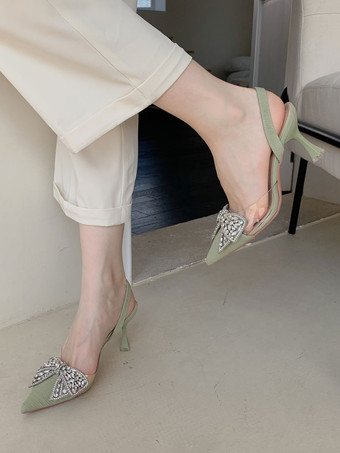 Escarpins Femme Talons Mi-Bas Lacets Strass Bout Pointu Talon Aiguille Soirée Formel Noir