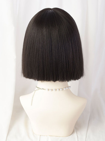 甘いロリータ ウィッグ ショート 耐熱ファイバー ブラック ロリータ アクセサリー