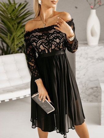 パーティードレス ブラック 長袖 レース ショートドレス