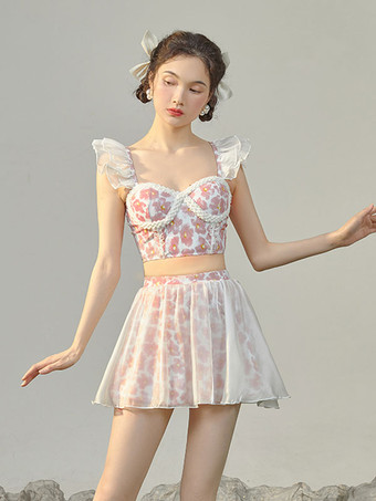 甘いロリータ衣装 ピンク フリル 花柄 ノースリーブ トップ パンツ