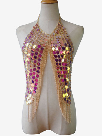 レディース ジュエリー ボディ チェーン ブルー ビーズ バックレス ボディ チェーン