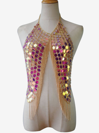 レッド レディース ジュエリー ボディ チェーン ブルー ビーズ バックレス ボディ チェーン