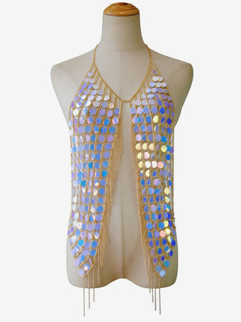 レディース ジュエリー ボディ チェーン ブルー ビーズ バックレス ボディ チェーン